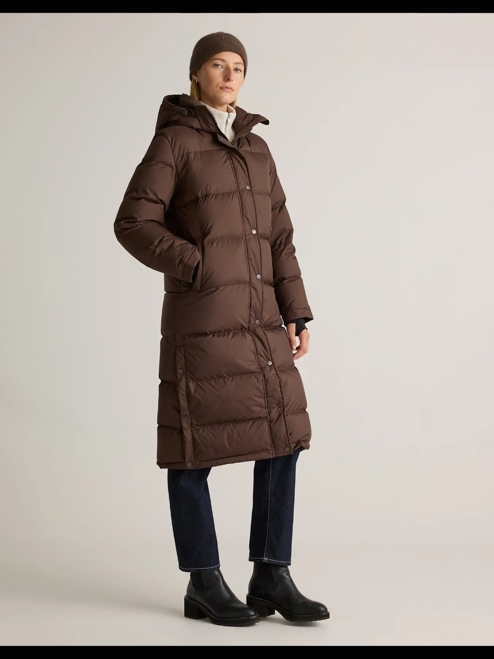 Quince Responsible Down Long Puffer Jacket Hot Fudge Sz M, Nwt